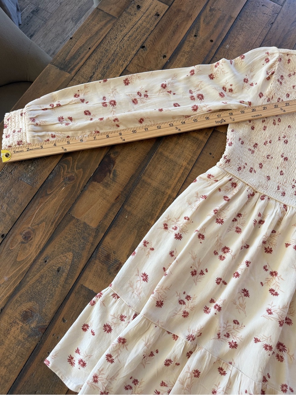 American Eagle Outfitters Cream Floral Long-Sleeve Smocked Mini Dress - Picture 9 of 10